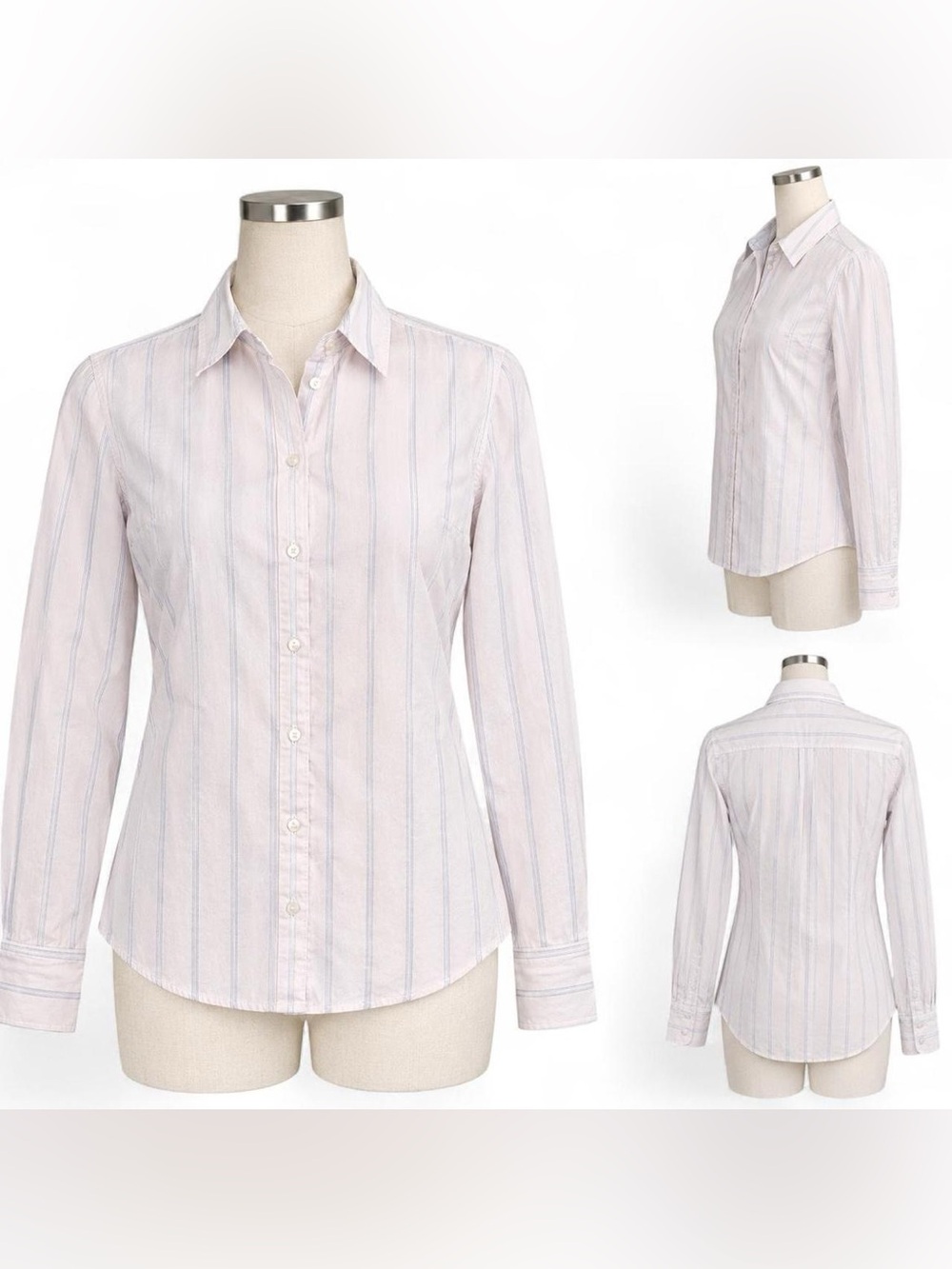 Ann Taylor Button Down Shirt Size 6 Pink Striped Long Sleeve Classic Preppy Chic